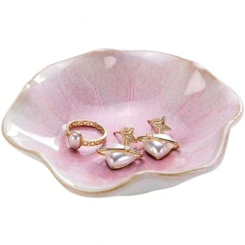 Lotus-shaped ceramic storage tray for jewelry, home decor, dipping plates, snacks, and tableware Office Home Use, Gift Idea