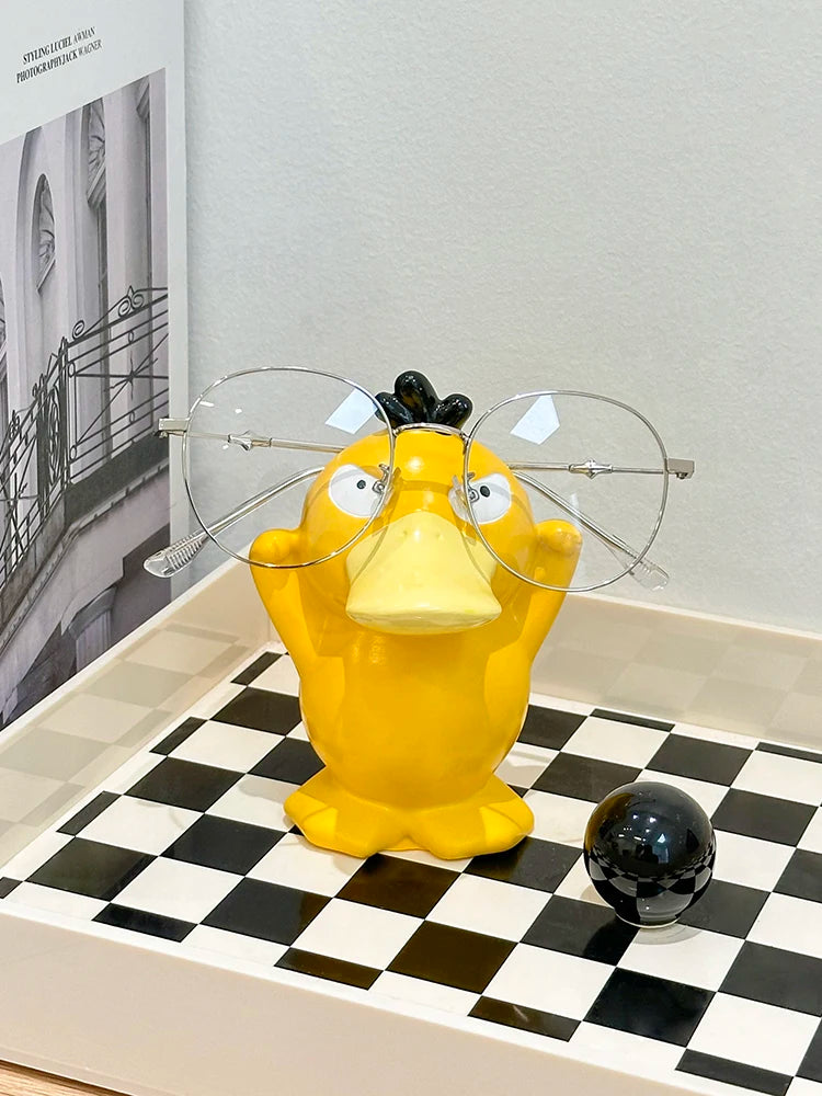Miniso Anime Peripheral Cute Pokémon Psyduck Ornaments Glasses Frame Supplies Eye Display Stand Decorative Craft Stand Gifts