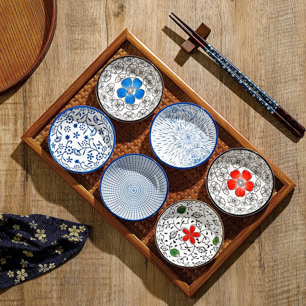 Set of 6 Japanese Artisan Mini Plates – Ceramic Dipping & Sashimi Serving Collection