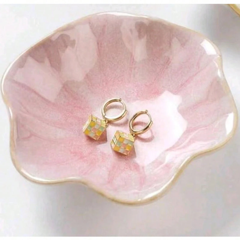 Lotus-shaped ceramic storage tray for jewelry, home decor, dipping plates, snacks, and tableware Office Home Use, Gift Idea