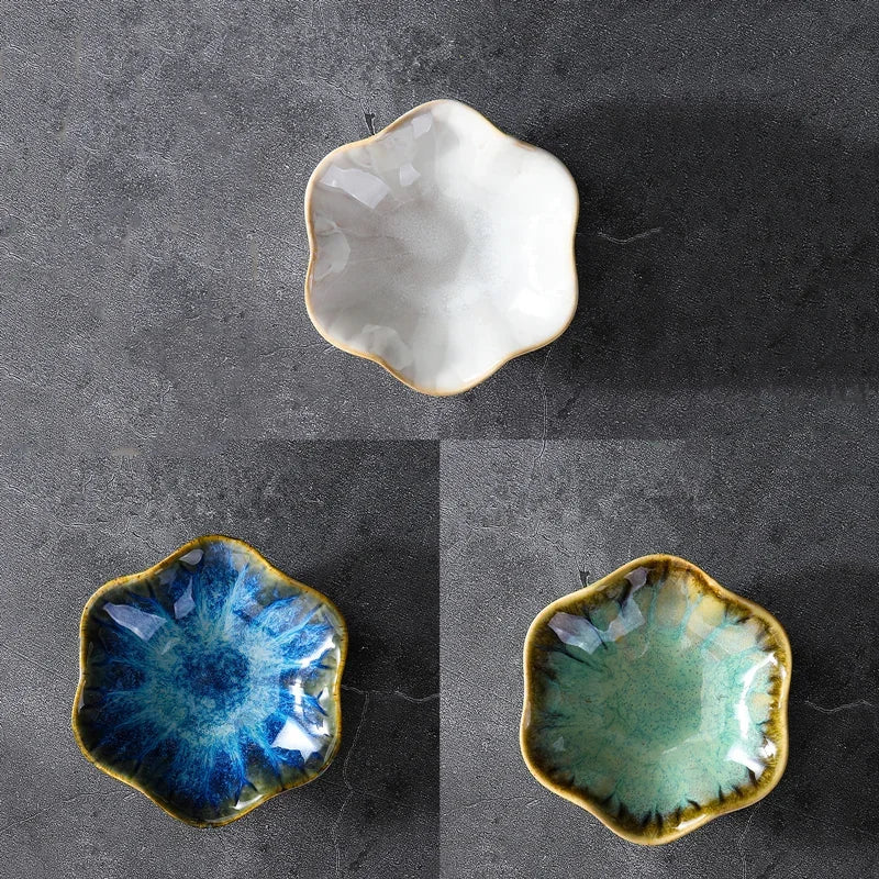 Lotus-shaped ceramic storage tray for jewelry, home decor, dipping plates, snacks, and tableware Office Home Use, Gift Idea