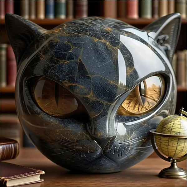 Black Marble Cat Head Figurine