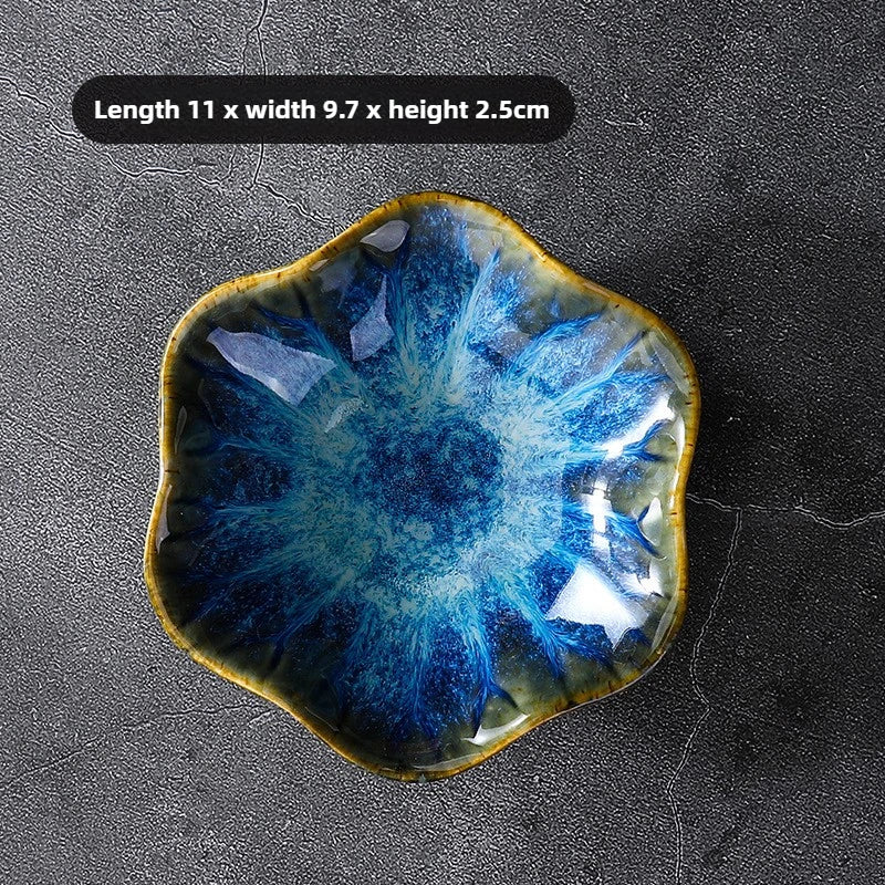 Lotus-shaped ceramic storage tray for jewelry, home decor, dipping plates, snacks, and tableware Office Home Use, Gift Idea