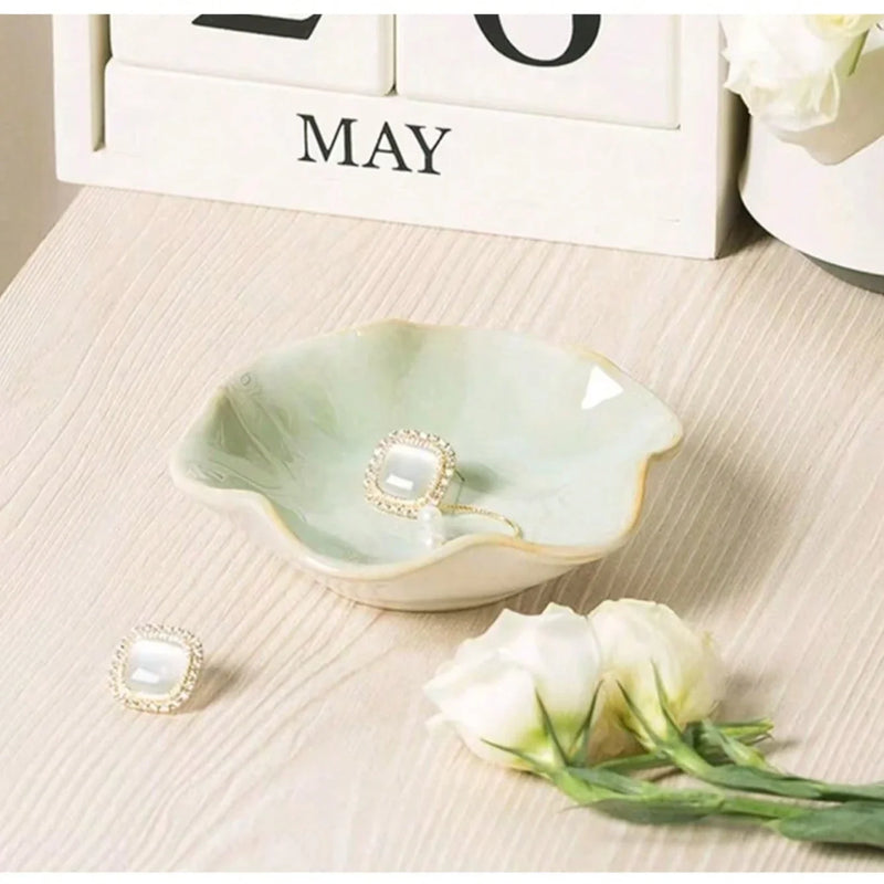 Lotus-shaped ceramic storage tray for jewelry, home decor, dipping plates, snacks, and tableware Office Home Use, Gift Idea