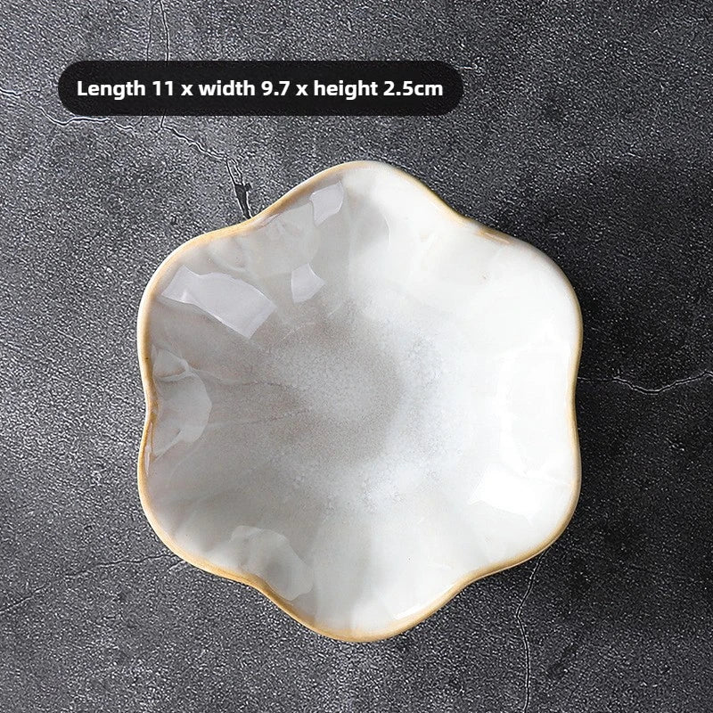 Lotus-shaped ceramic storage tray for jewelry, home decor, dipping plates, snacks, and tableware Office Home Use, Gift Idea