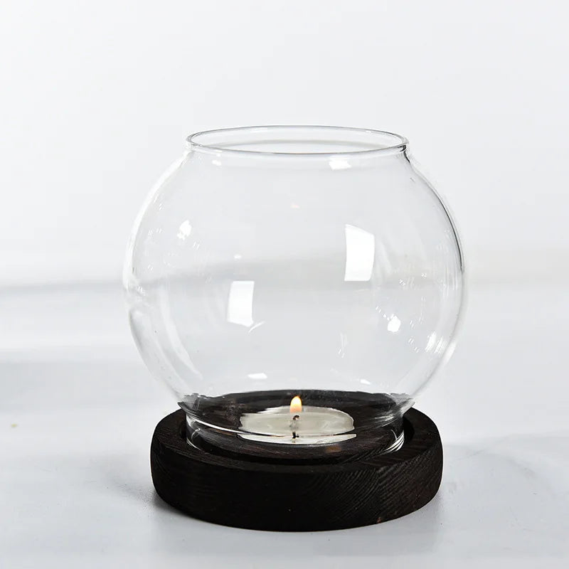 Transparent Glass Candle Holder Round Tealight Candlesticks Retro Oil Lamp Shape Romantic Wedding Party Dinner Table Decoration