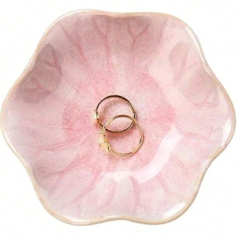 Lotus-shaped ceramic storage tray for jewelry, home decor, dipping plates, snacks, and tableware Office Home Use, Gift Idea