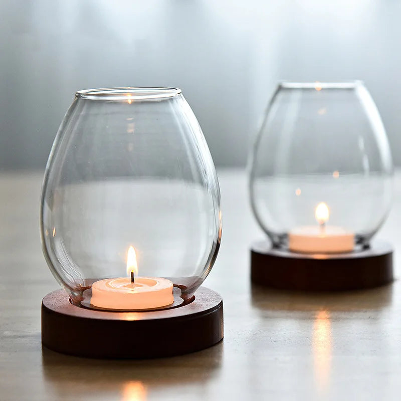 Transparent Glass Candle Holder Round Tealight Candlesticks Retro Oil Lamp Shape Romantic Wedding Party Dinner Table Decoration