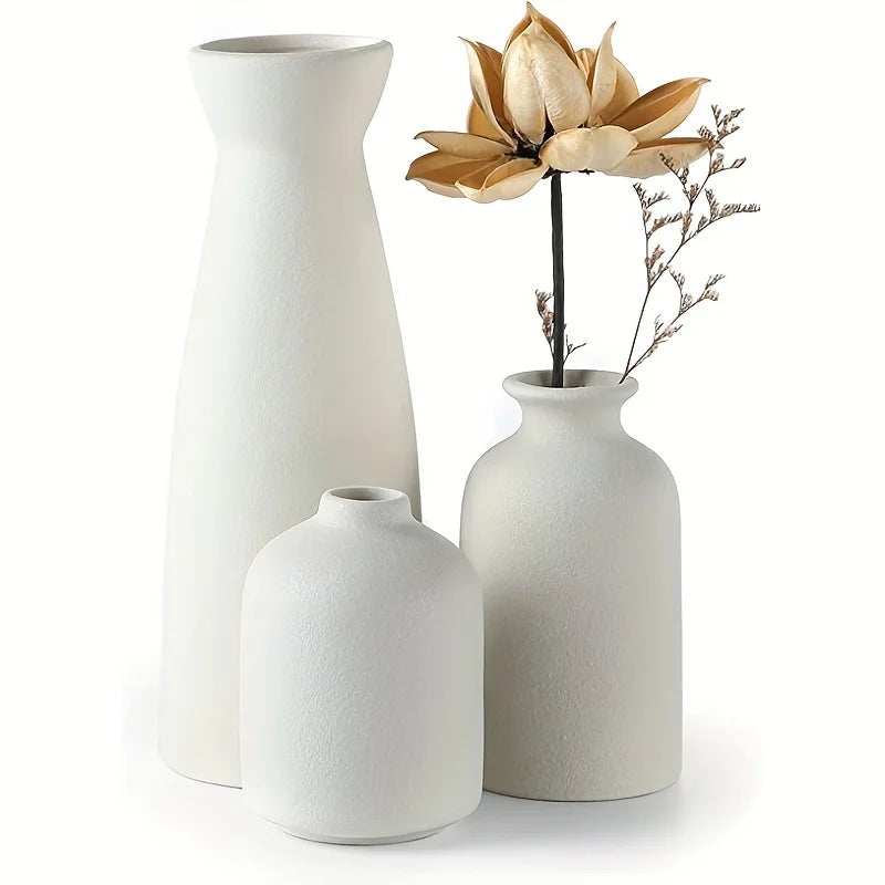 Set of 3 Ceramic Vases – Modern Rustic Home Decor