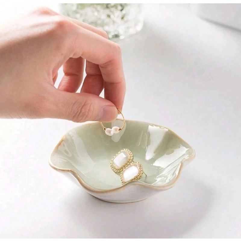Lotus-shaped ceramic storage tray for jewelry, home decor, dipping plates, snacks, and tableware Office Home Use, Gift Idea