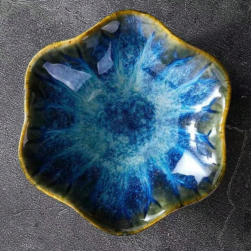 Lotus-shaped ceramic storage tray for jewelry, home decor, dipping plates, snacks, and tableware Office Home Use, Gift Idea