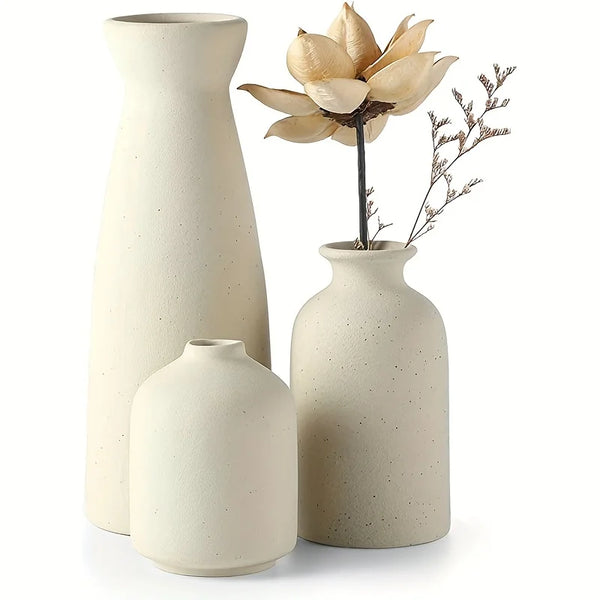 Set of 3 Ceramic Vases – Modern Rustic Home Decor