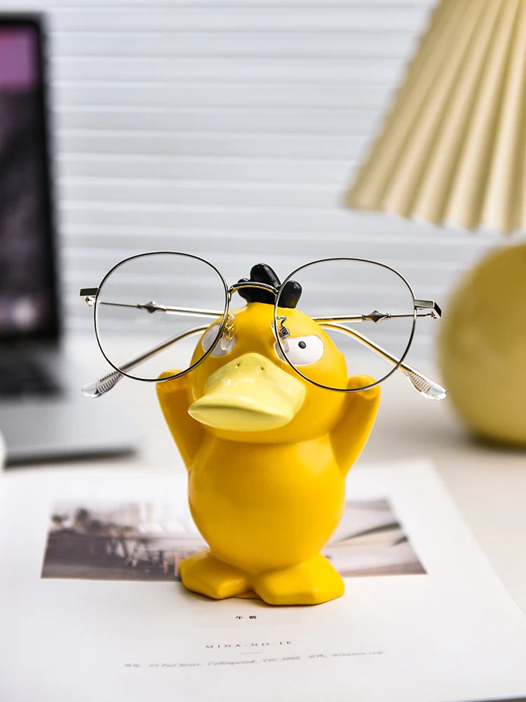 Miniso Anime Peripheral Cute Pokémon Psyduck Ornaments Glasses Frame Supplies Eye Display Stand Decorative Craft Stand Gifts