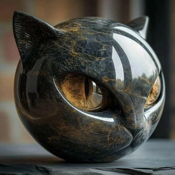 Black Marble Cat Head Figurine