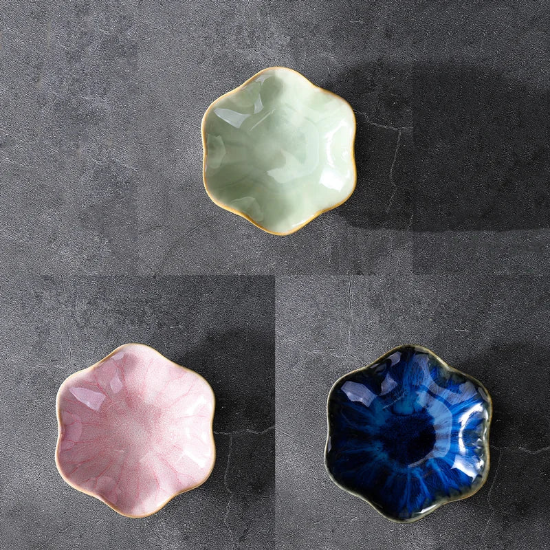 Lotus-shaped ceramic storage tray for jewelry, home decor, dipping plates, snacks, and tableware Office Home Use, Gift Idea